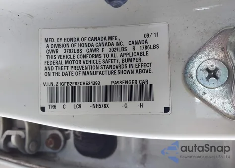 2012 Honda Civic Ex из США, поврежденный, VIN 2HGFB2F82CH524393